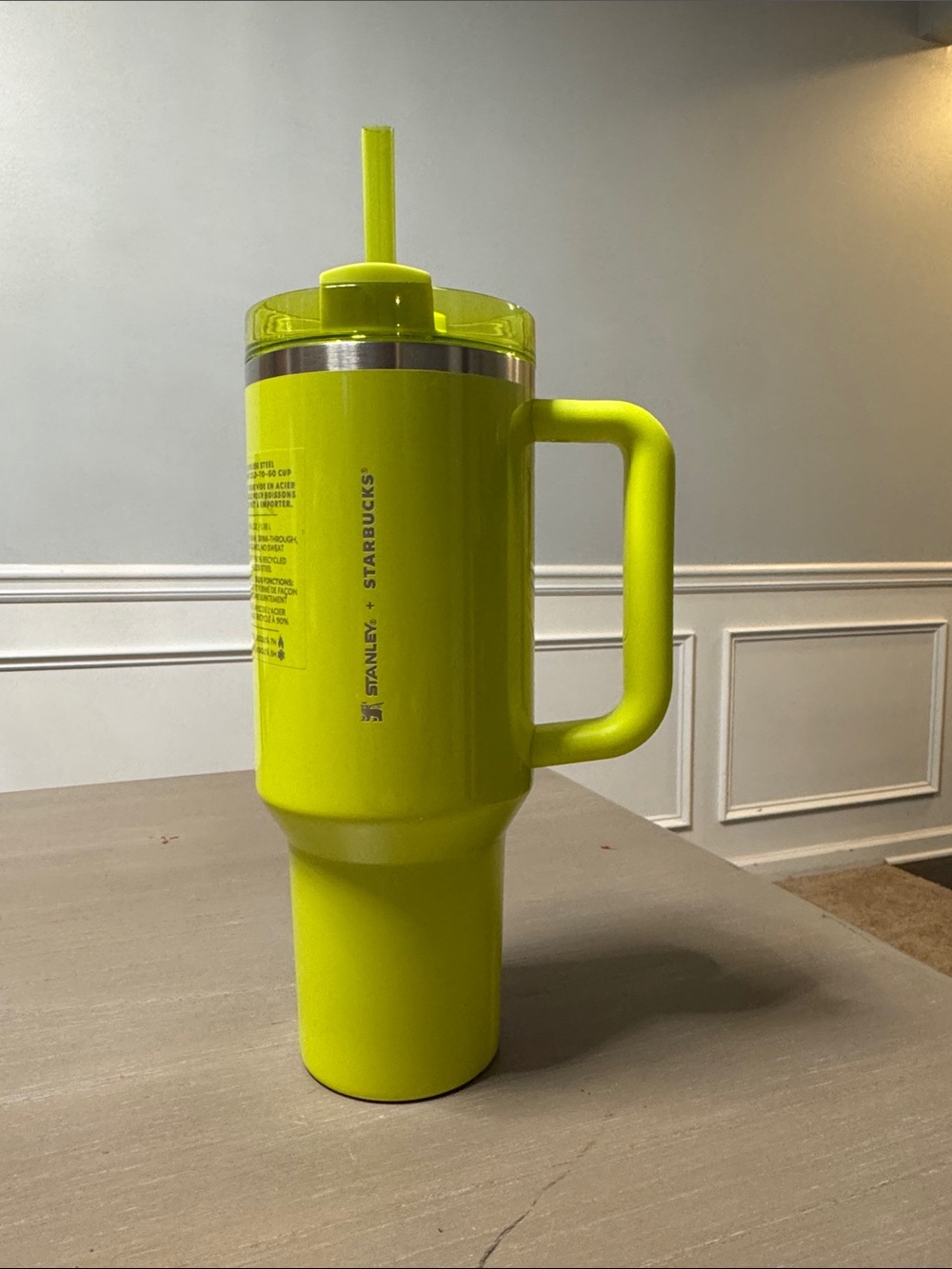 Stanley Neon Yellow Travel Tumbler with Handle and Straw